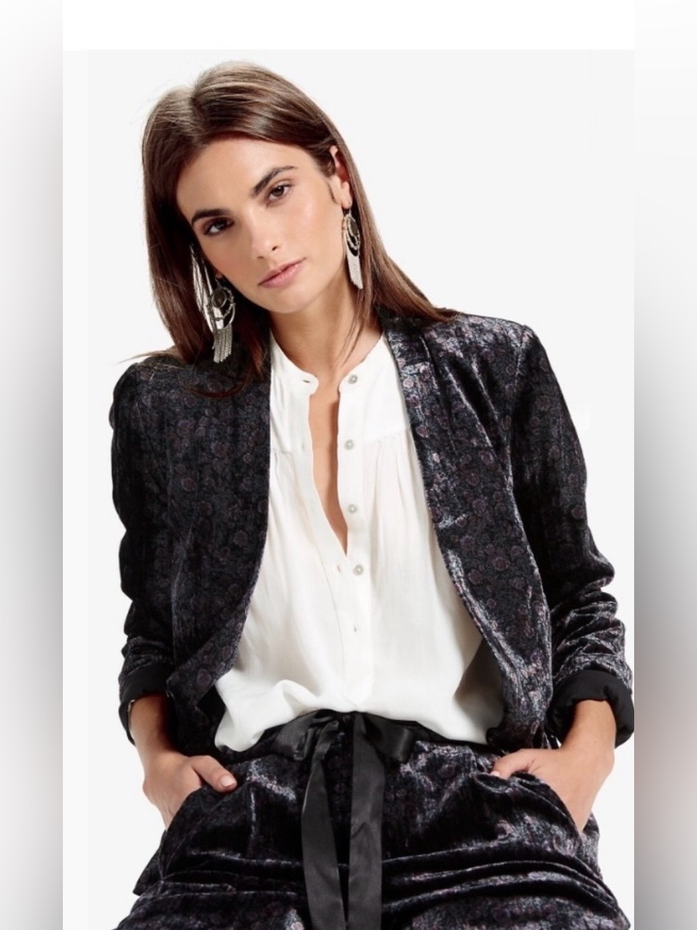 Lucky Brand Jacket Womens Sz 2 Purple Crushed Velvet Long Sleeve Blazer Workwear